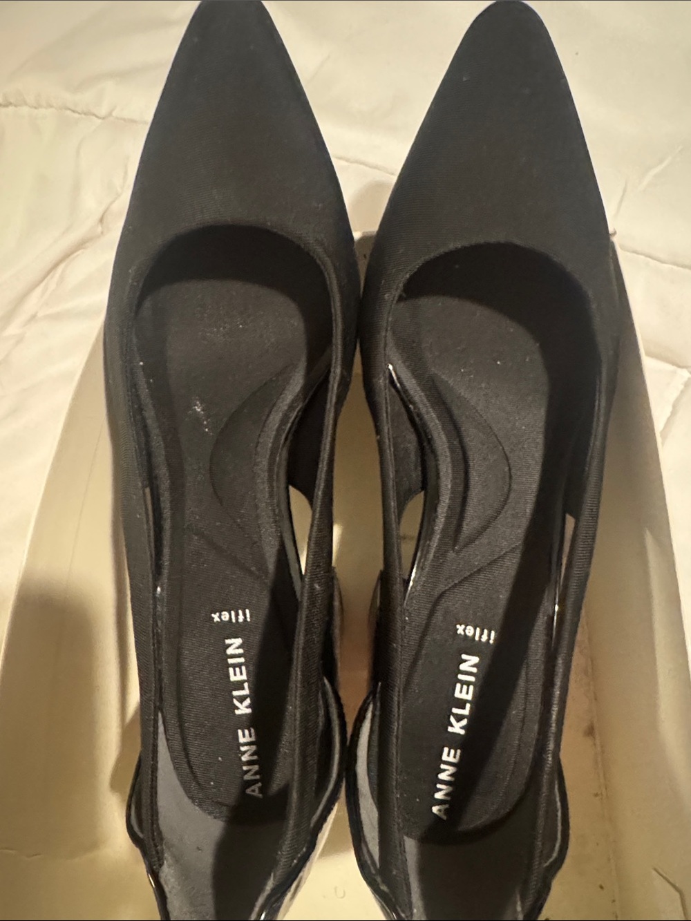 Anne Klein Black Pointed Toe Slingback Flats